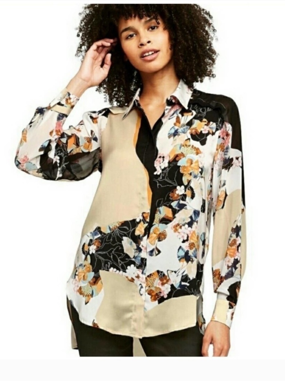 3.1 Phillip Lim for Target Beige Black Floral Patchwork Button-Down Shirt M new